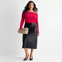 Ashley Graham Womens Plus Off the Shoulder Long Sleeve Top