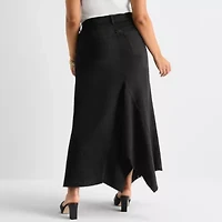 Ashley Graham Womens High Rise Long Denim Skirt
