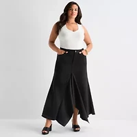 Ashley Graham Womens High Rise Long Denim Skirt