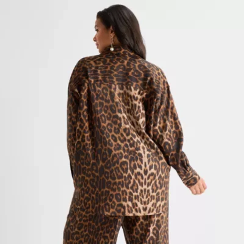 Ashley Graham Womens Long Sleeve Button-Down Shirt