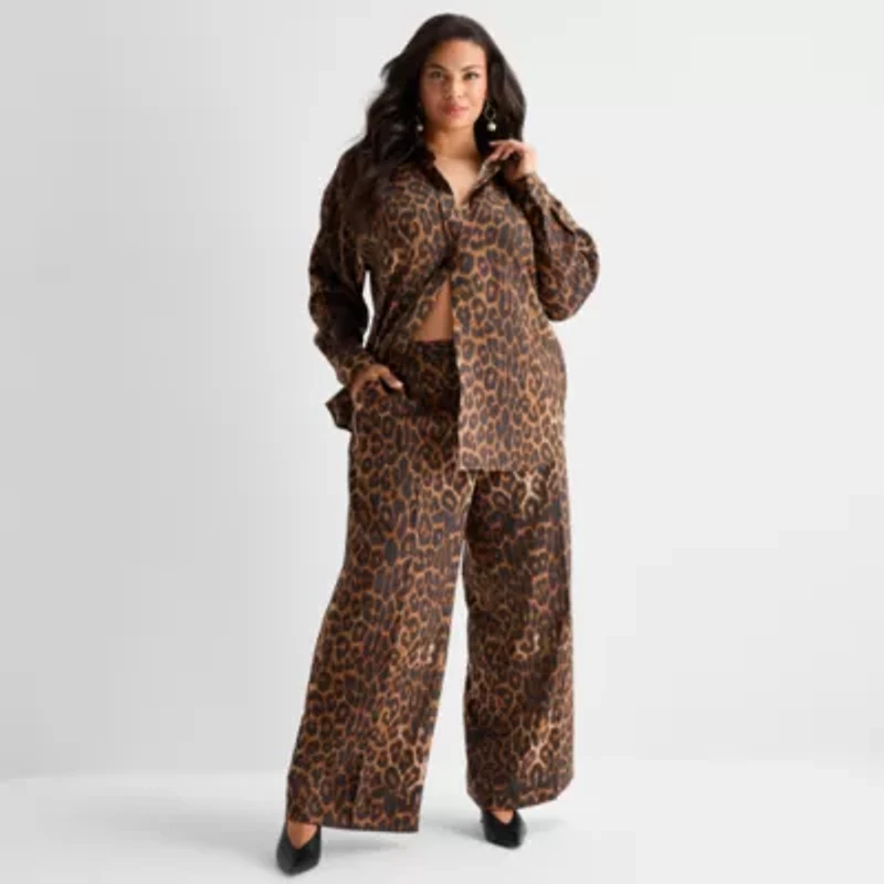 Ashley Graham Womens Long Sleeve Button-Down Shirt