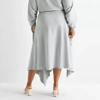 Ashley Graham Womens Plus High Low Asymmetrical Skirt