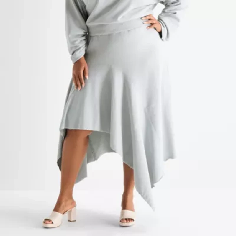 Ashley Graham Womens Plus High Low Asymmetrical Skirt