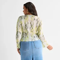 Ashley Graham Womens Plus V Neck Long Sleeve Blouse