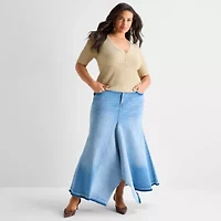 Ashley Graham Plus Womens V Neck Elbow Sleeve Pullover Sweater