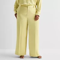 Ashley Graham Womens Straight Flat Front Pant