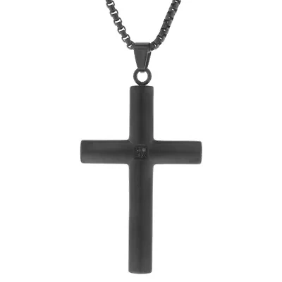 Mens Cubic Zirconia Stainless Steel Cross Inch Pendant Necklace