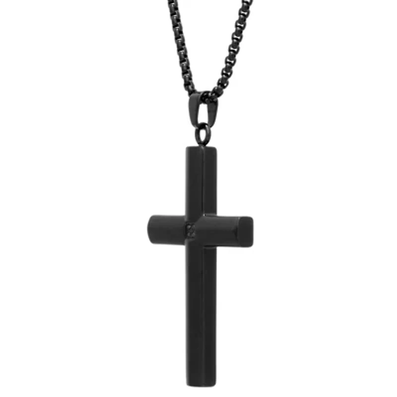 Mens Cubic Zirconia Stainless Steel Cross Inch Pendant Necklace