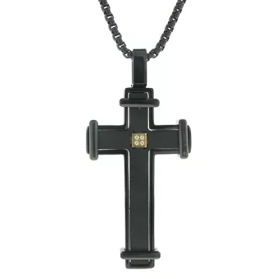 Mens Cubic Zirconia Stainless Steel Cross 24 Inch Pendant Necklace