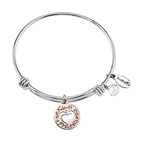 Footnotes Mother And Daughter Womens Crystal Stainless Steel Heart Bangle Bracelet