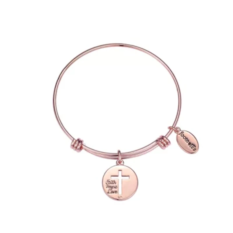 Footnotes Womens Crystal Stainless Steel Cross Bangle Bracelet