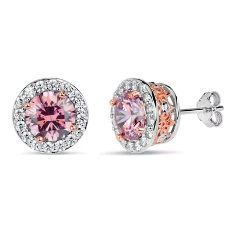 5 3/4 CT. T.W. Pink Zirconia Sterling Silver 10.6mm Stud Earrings