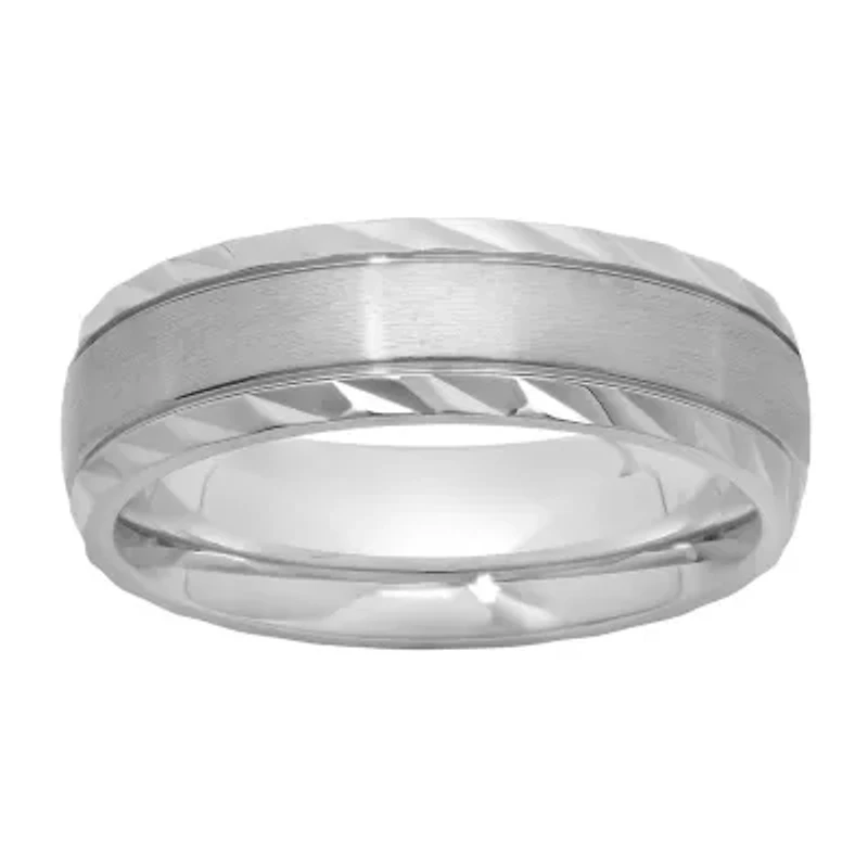 Stainless Steel Diamond-Cut Ring - Mens Band