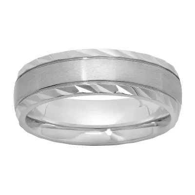 Stainless Steel Diamond-Cut Ring - Mens Band