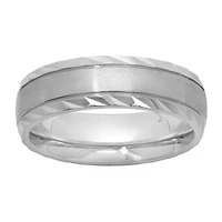 Stainless Steel Diamond-Cut Ring - Mens Band