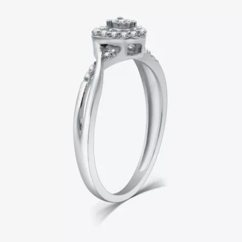 Promise My Love Womens 1/10 CT. T.W. Natural White Diamond Sterling Silver Heart Side Stone Halo Ring