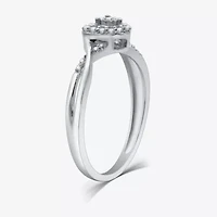 Promise My Love Womens 1/10 CT. T.W. Natural White Diamond Sterling Silver Heart Side Stone Halo Ring