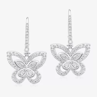 Diamonart Womens Cubic Zirconia Sterling Silver Butterfly Drop Earrings