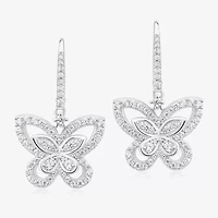 Diamonart Womens Cubic Zirconia Sterling Silver Butterfly Drop Earrings