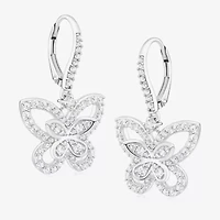 Diamonart Womens Cubic Zirconia Sterling Silver Butterfly Drop Earrings