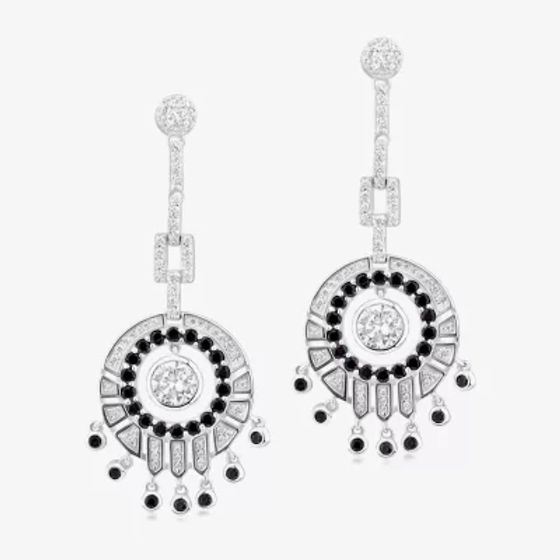 Diamonart Womens Cubic Zirconia Sterling Silver Round Drop Earrings