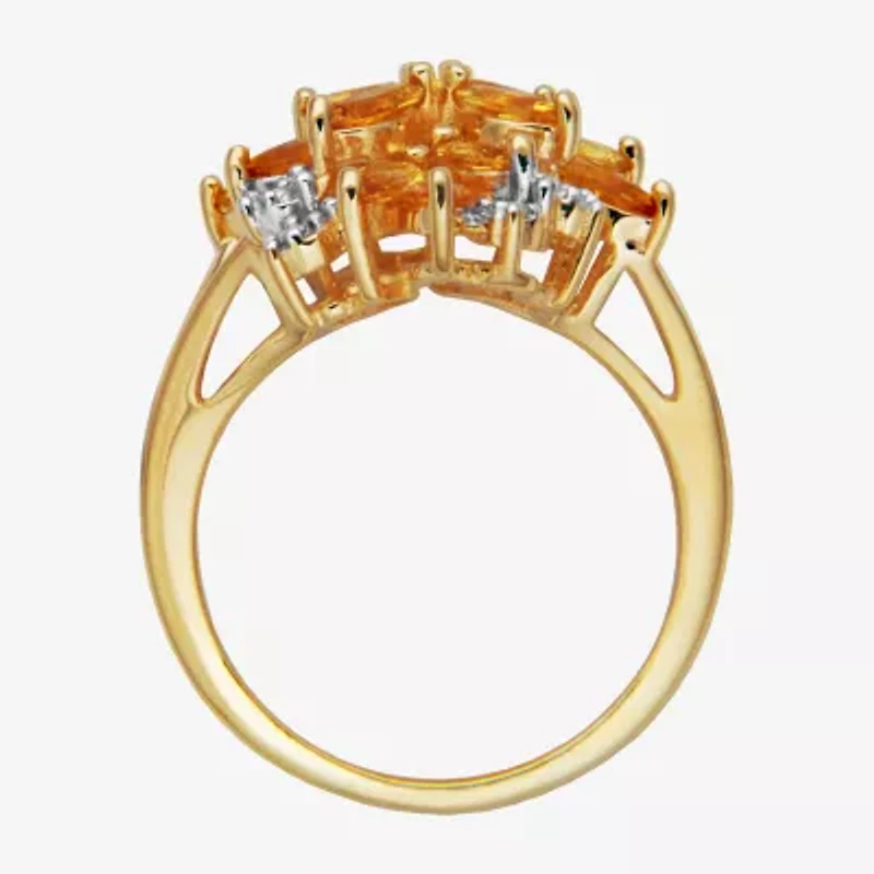 Womens Lab Created Yellow Sapphire 18K Gold Over Silver Flower Cocktail Ring