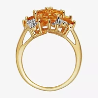 Womens Lab Created Yellow Sapphire 18K Gold Over Silver Flower Cocktail Ring
