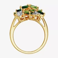 Womens Genuine Green Peridot 18K Gold Over Silver Flower Cluster Cocktail Ring