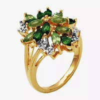 Womens Genuine Green Peridot 18K Gold Over Silver Flower Cluster Cocktail Ring
