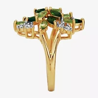 Womens Genuine Green Peridot 18K Gold Over Silver Flower Cluster Cocktail Ring