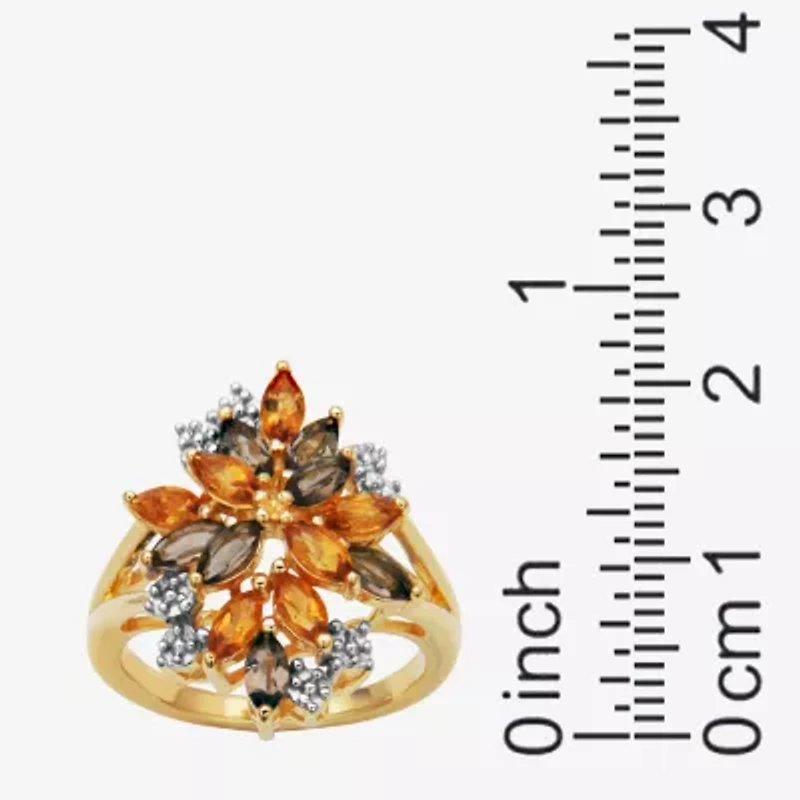 Womens Genuine Yellow Citrine 18K Gold Over Silver Flower Cluster Cocktail Ring