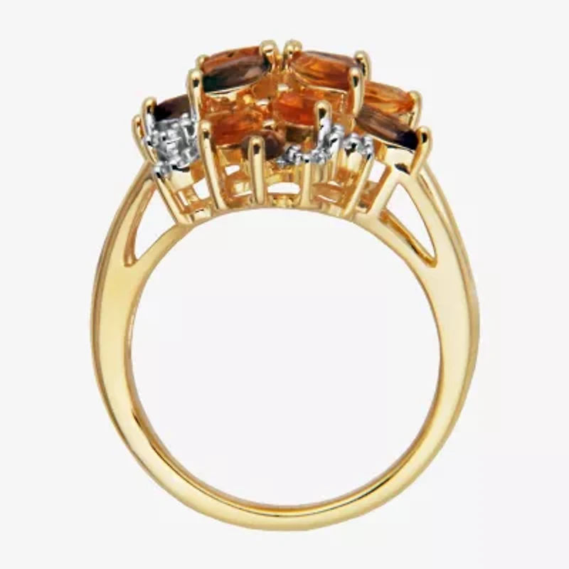 Womens Genuine Yellow Citrine 18K Gold Over Silver Flower Cluster Cocktail Ring