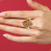 Womens Genuine Yellow Citrine 18K Gold Over Silver Flower Cluster Cocktail Ring