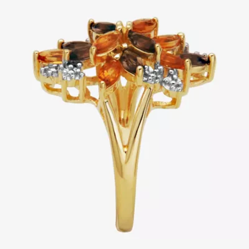 Womens Genuine Yellow Citrine 18K Gold Over Silver Flower Cluster Cocktail Ring