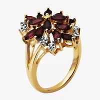 Womens Genuine Red Garnet 18K Gold Over Silver Flower Cluster Cocktail Ring