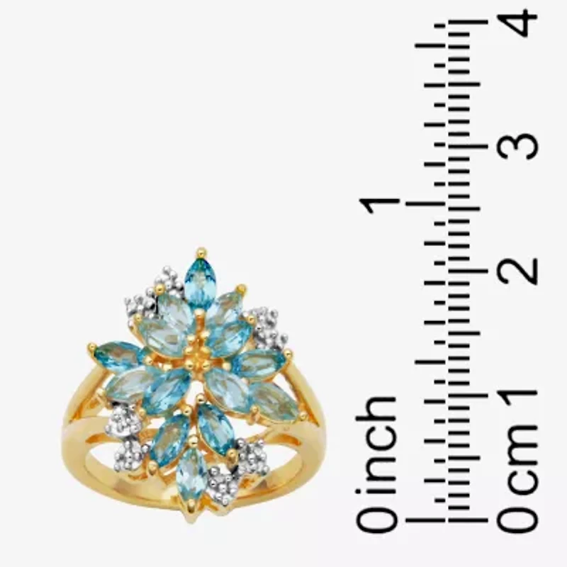Womens Genuine Blue Topaz 18K Gold Over Silver Flower Cluster Cocktail Ring
