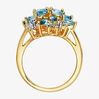 Womens Genuine Blue Topaz 18K Gold Over Silver Flower Cluster Cocktail Ring