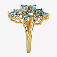 Womens Genuine Blue Topaz 18K Gold Over Silver Flower Cluster Cocktail Ring