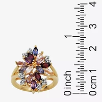 Womens Genuine Purple Amethyst 18K Gold Over Silver Flower Cluster Cocktail Ring