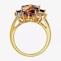 Womens Genuine Purple Amethyst 18K Gold Over Silver Flower Cluster Cocktail Ring