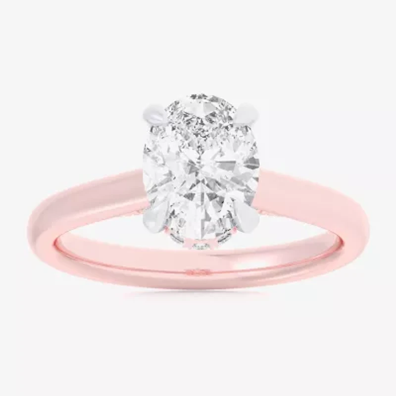 (G-H / Si1-Si2) Womens 3 1/4 CT. T.W. Lab Grown White Diamond 14K Rose Gold Oval Solitaire Engagement Ring