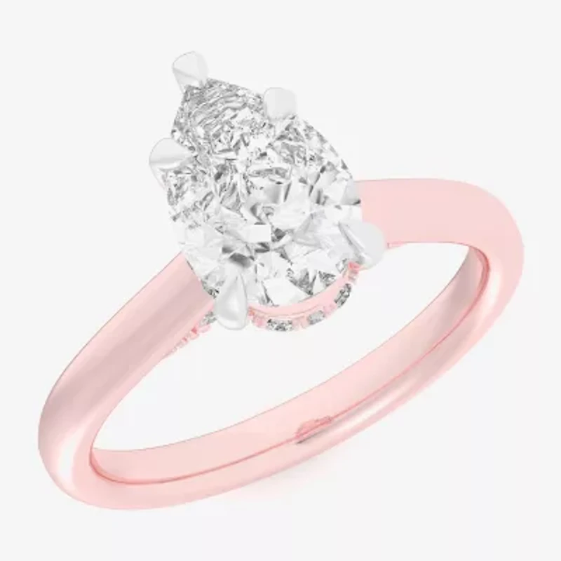 (G-H / Si1-Si2) Womens 3 1/4 CT. T.W. Lab Grown White Diamond 14K Rose Gold Pear Solitaire Engagement Ring