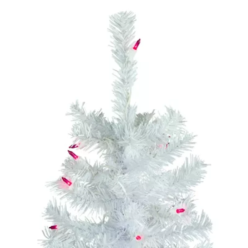 Northlight Woodbury White Pencil Artificial  Pink Lights 6 1/2 Foot Pre-Lit Pine Christmas Tree