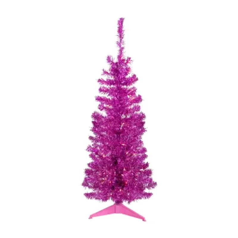 Northlight Pink Artificial Tinsel Clear Lights 4 Foot Pre-Lit Christmas Tree