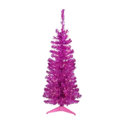 Northlight Pink Artificial Tinsel  Clear Lights 4 Foot Pre-Lit Christmas Tree