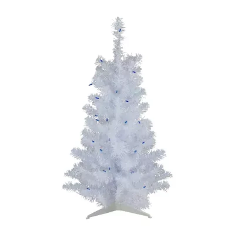 Northlight White Slim Artificial Blue Lights 3 Foot Pre-Lit Pine Christmas Tree