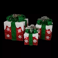 Northlight Set Of 3 Lighted Red With White Snowflakes Gift Boxes Decorations Christmas Yard Art