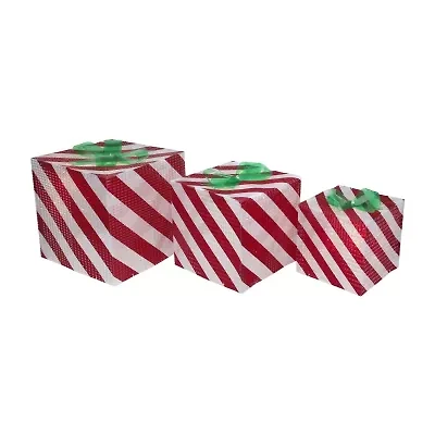 Northlight Set Of 3 Red And White Striped Gift Box Outdoor Decor Christmas Yard Art