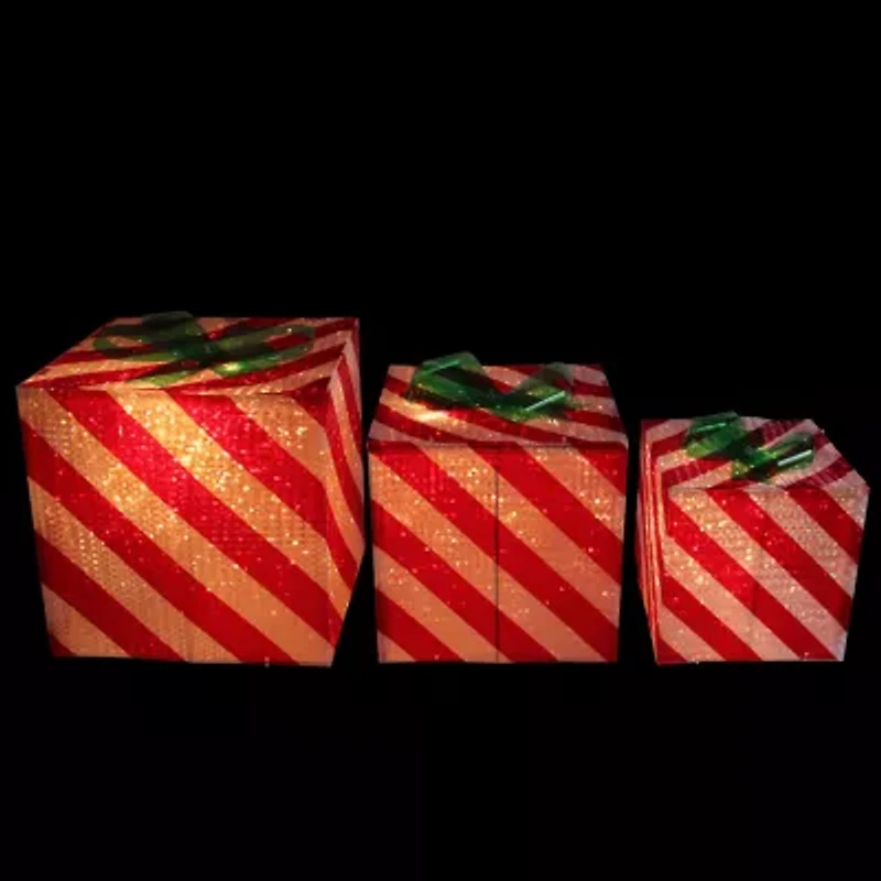 Northlight Set Of 3 Red And White Striped Gift Box Outdoor Decor Christmas Yard Art
