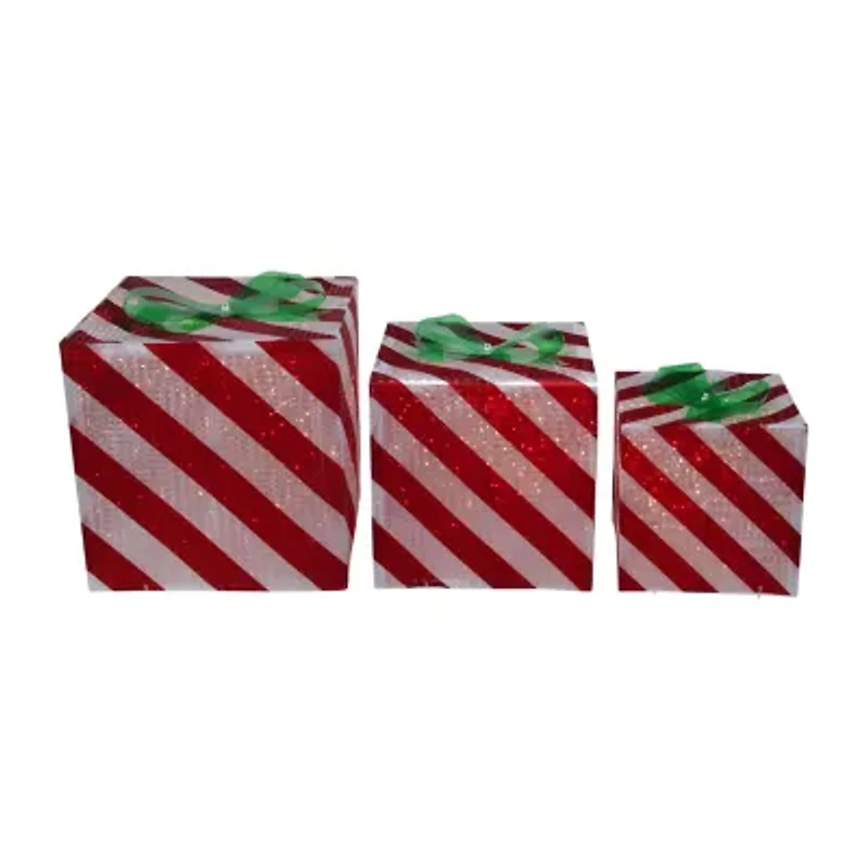 Northlight Set Of 3 Red And White Striped Gift Box Outdoor Decor Christmas Yard Art